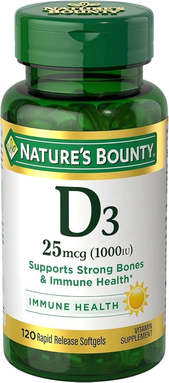 Nature's Bounty Vitamin D3 1000 IU, 120 Softgels – Immune & Bone Health Support - görsel 1