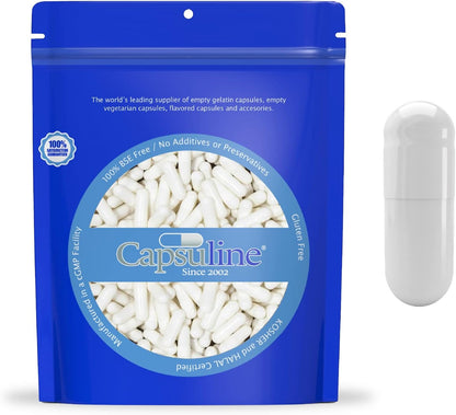 Capsuline Size 0 Empty Gelatine Capsules White/White 50,000 Count