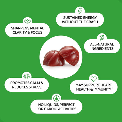 HOLYMARY Yerba Mate Gummies, Raspberry Flavour - Energy, Focus, Power - Vegan, Non-GMO, Natural Ingredients, Gluten-free, 50 Gummies