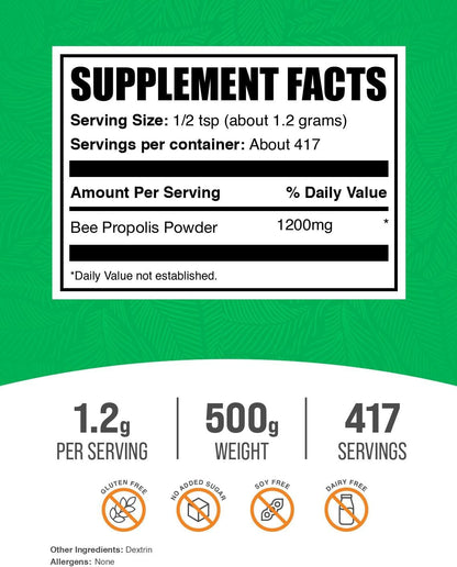 BulkSupplements.com Bee Propolis Powder - Natural & Gluten-free, 1.2g per Serving, 500g