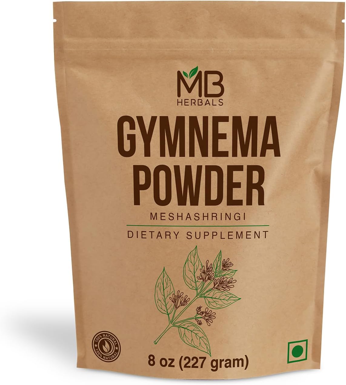 MB Herbals Gymnema Leaf Powder - 227g Pure Meshashringi - görsel 1