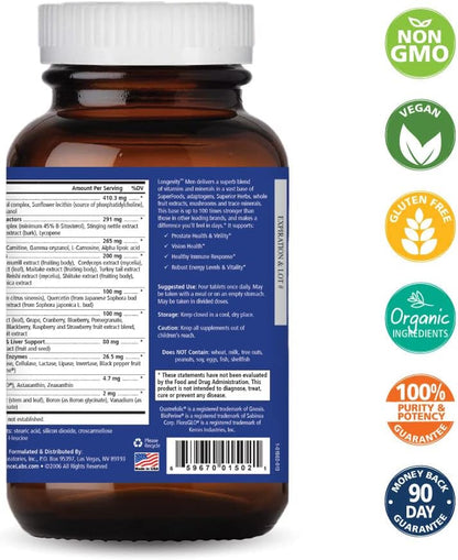 PURE ESSENCE LABS Longevity Multivitamin for Men Over 40 – Super Energetic with Superfoods, Minerals, Enzymes, Vitamin D3, B12, Biotin – 120 Tablets