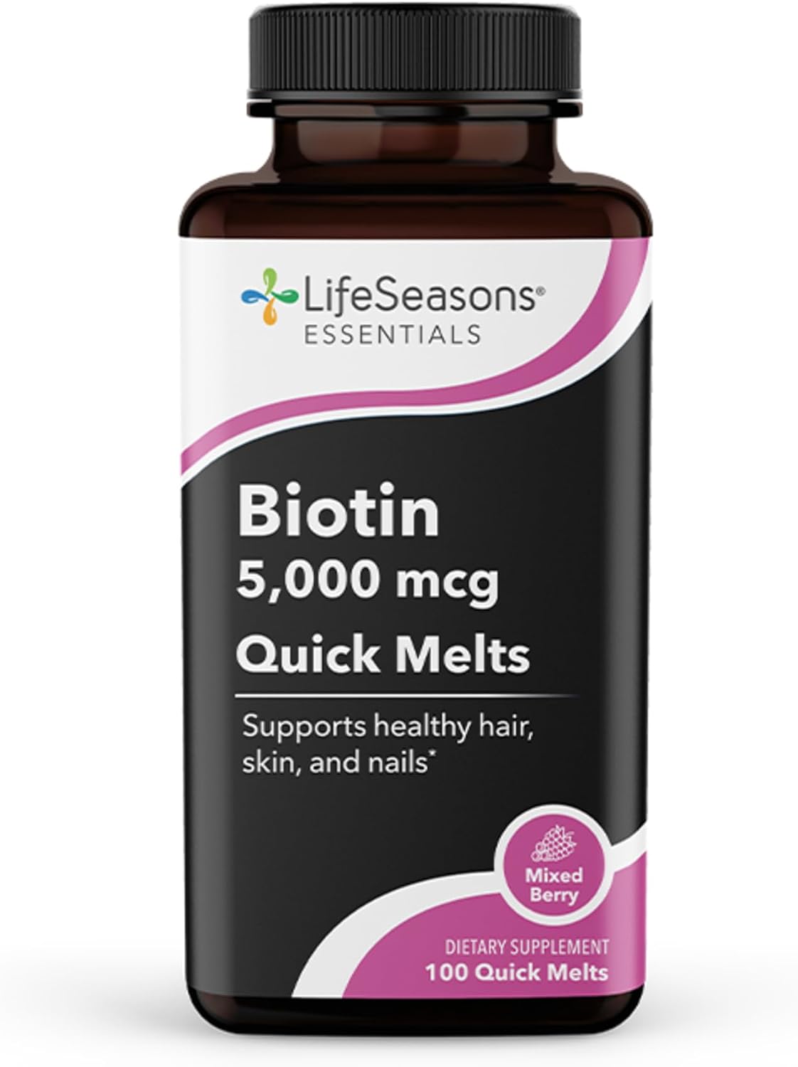 LifeSeasons Essentials Biotin 5,000 mcg Quick Melts – Hair, Skin & Nails Support – Mixed Berry – 100 Count - görsel 1