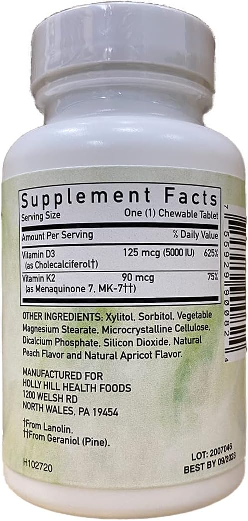 Holly Hill Health Foods D3 + K2 Supplement – 90 Vegetarian Chewable Tablets - görsel 2