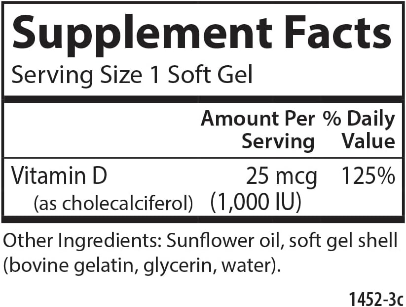 Carlson Vitamin D3 1000 IU (25 mcg) Softgels, 250 Count - görsel 3