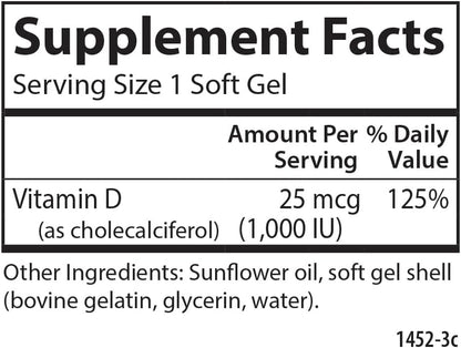 Carlson Vitamin D3 1000 IU (25 mcg) Softgels, 250 Count