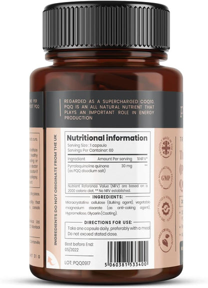 Triple Strength PQQ 30 mg – 60 Vegetable Capsules