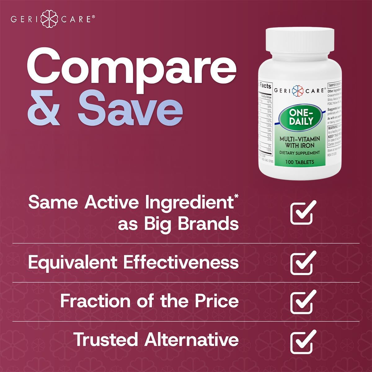 GeriCare One-Daily Multivitamin with Iron, 100 Tablets - görsel 4