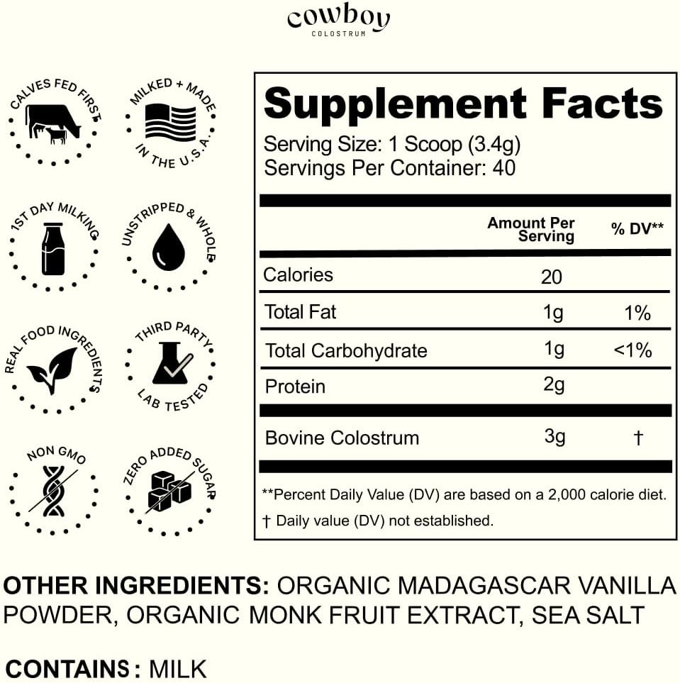Cowboy First Milking Grass-Fed Colostrum Powder - Vanilla, 40 Servings - görsel 2