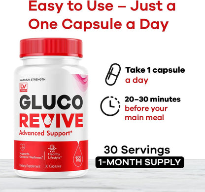 Gluco Revive - GlucoRevive, Gluco Revive Pills, GlucoRevive Support, GlucoRevive Capsules, Gluco Revive All Natural Premium Formula, 30 Capsules