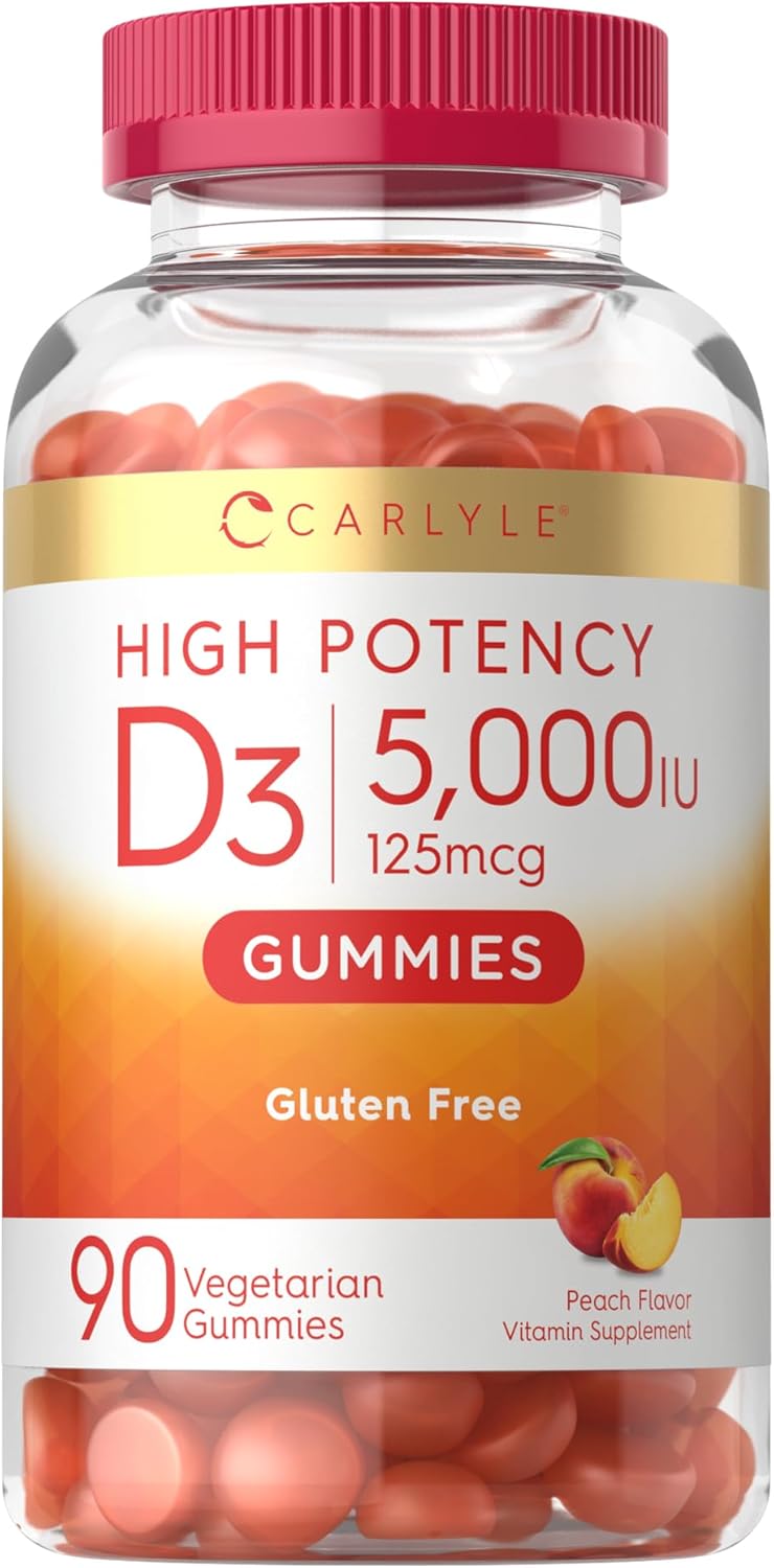Carlyle Vitamin D3 Gummies 5000 IU (125 mcg) – 90 Count, Peach Flavour, Vegetarian & Non-GM - görsel 1