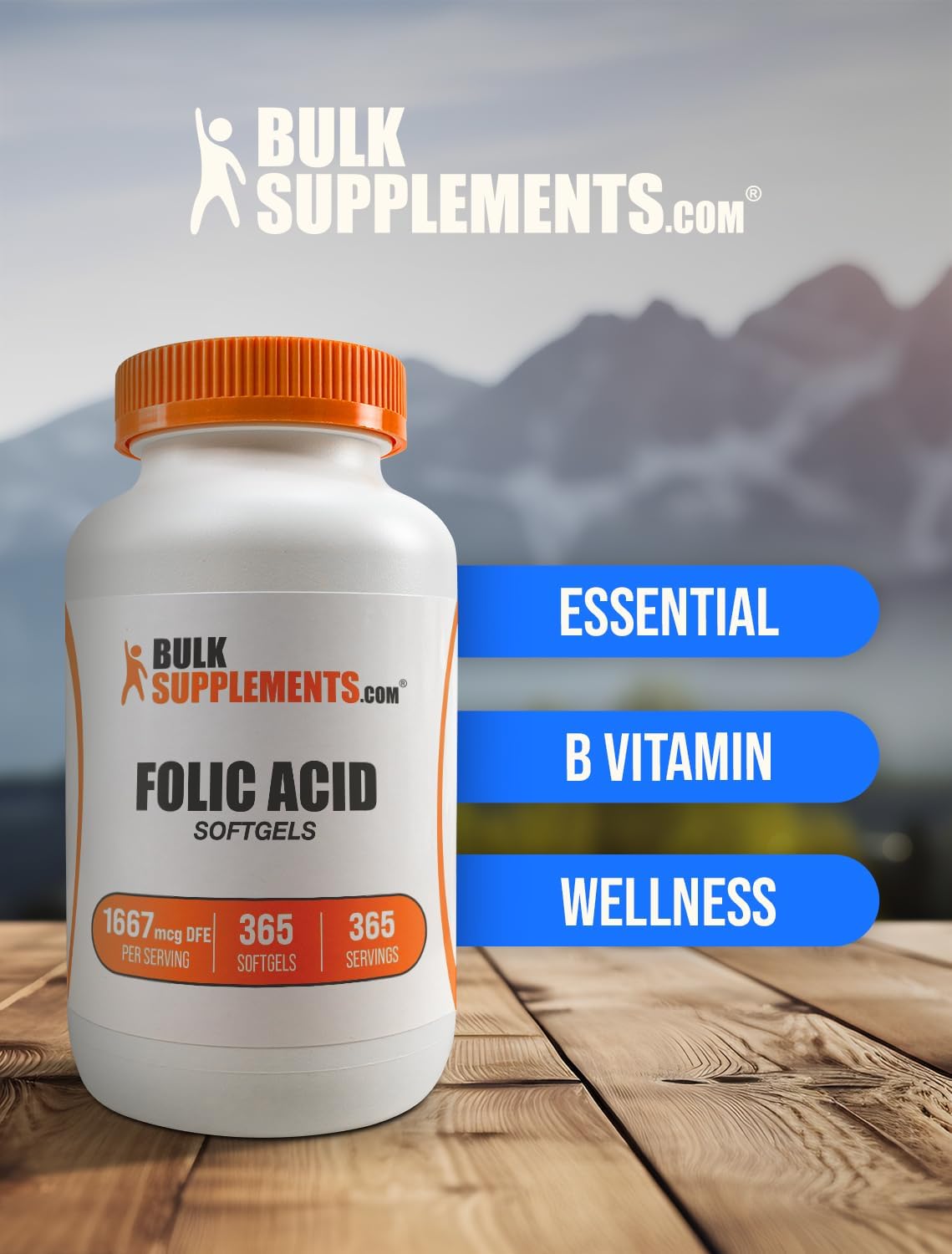BulkSupplements Folic Acid Soft gel capsule Capsules - Vitamin B9, 1000 mcg, 365 Capsules - görsel 5