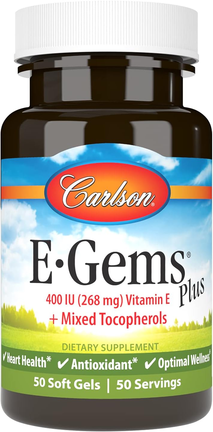 Carlson Labs E-Gems Plus Natural Vitamin E, 400 IU, 50 Softgels - görsel 1