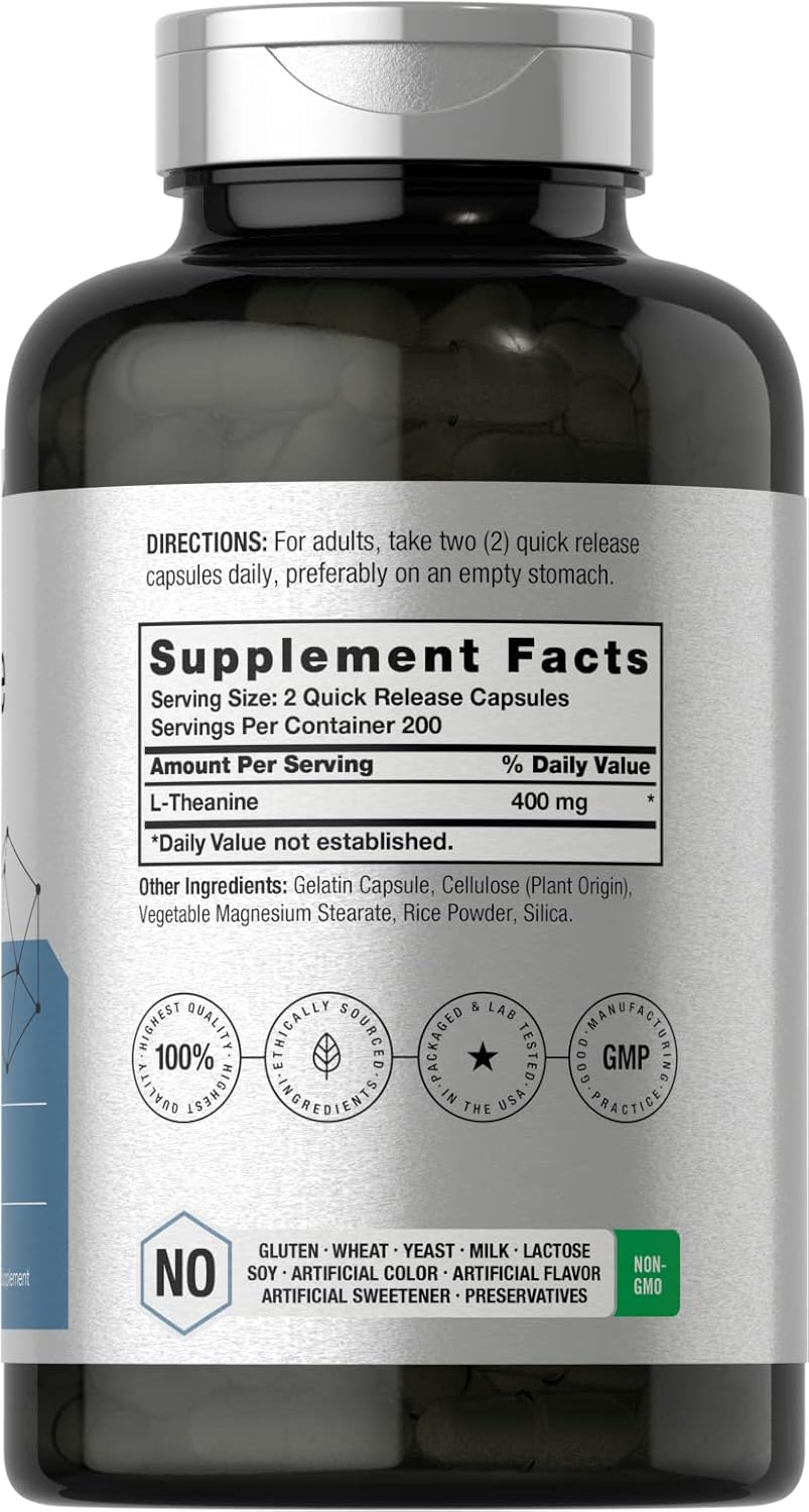 Horbäach L-Theanine 400mg, 400 Capsules - High Potency Food Supplement, Non-GM & Gluten-free - görsel 2