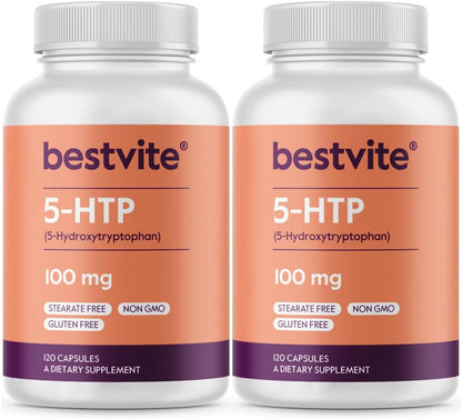 BESTVITE 5-HTP 200mg per Capsule - 240 Capsules - Pure Griffonia Extract, No Stearates, Gluten-Free, Non-GMO
