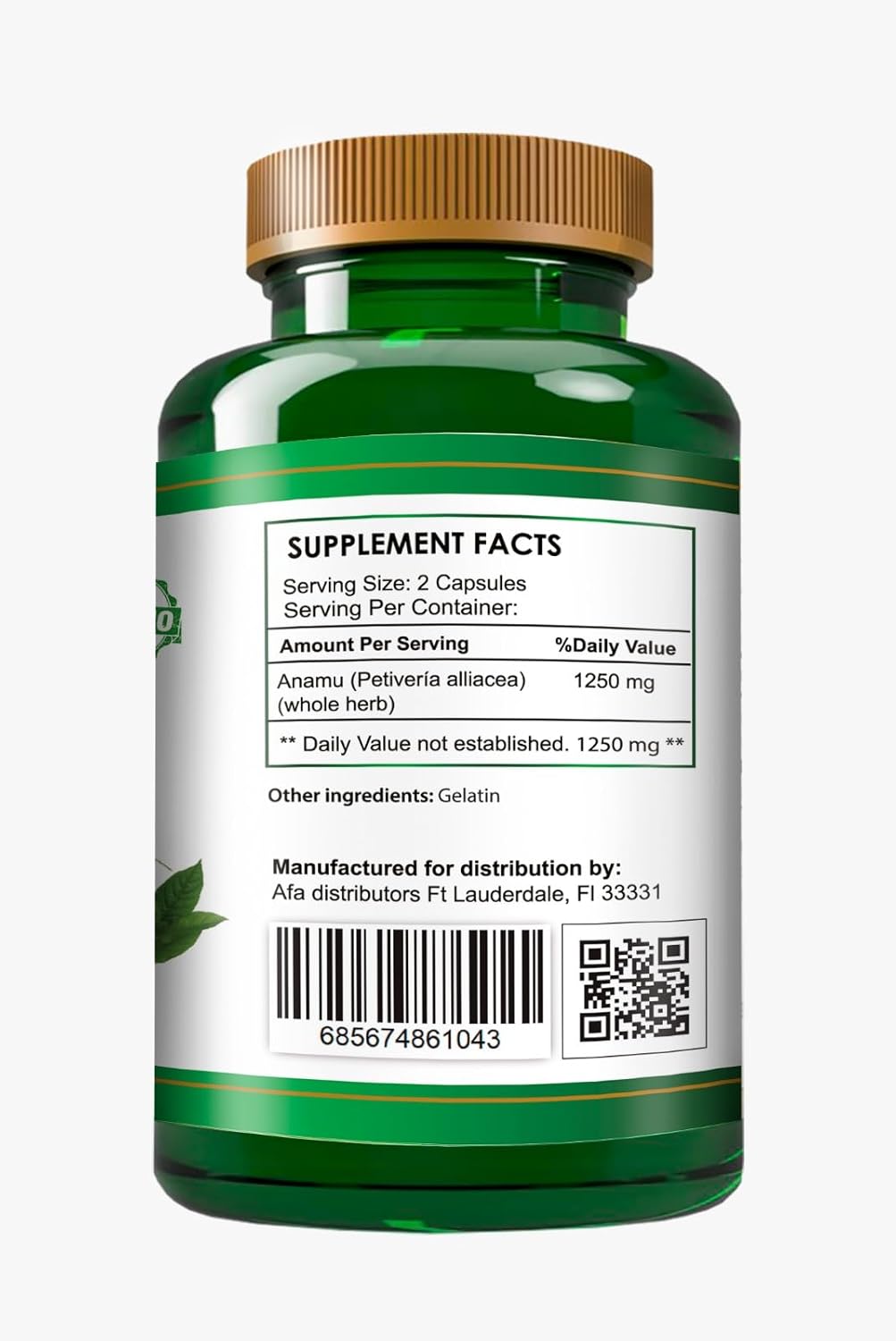 Organic Vitamins Anamu 1250mg 100% Organically Grown 120 Capsules Petiveria Allicea - görsel 2