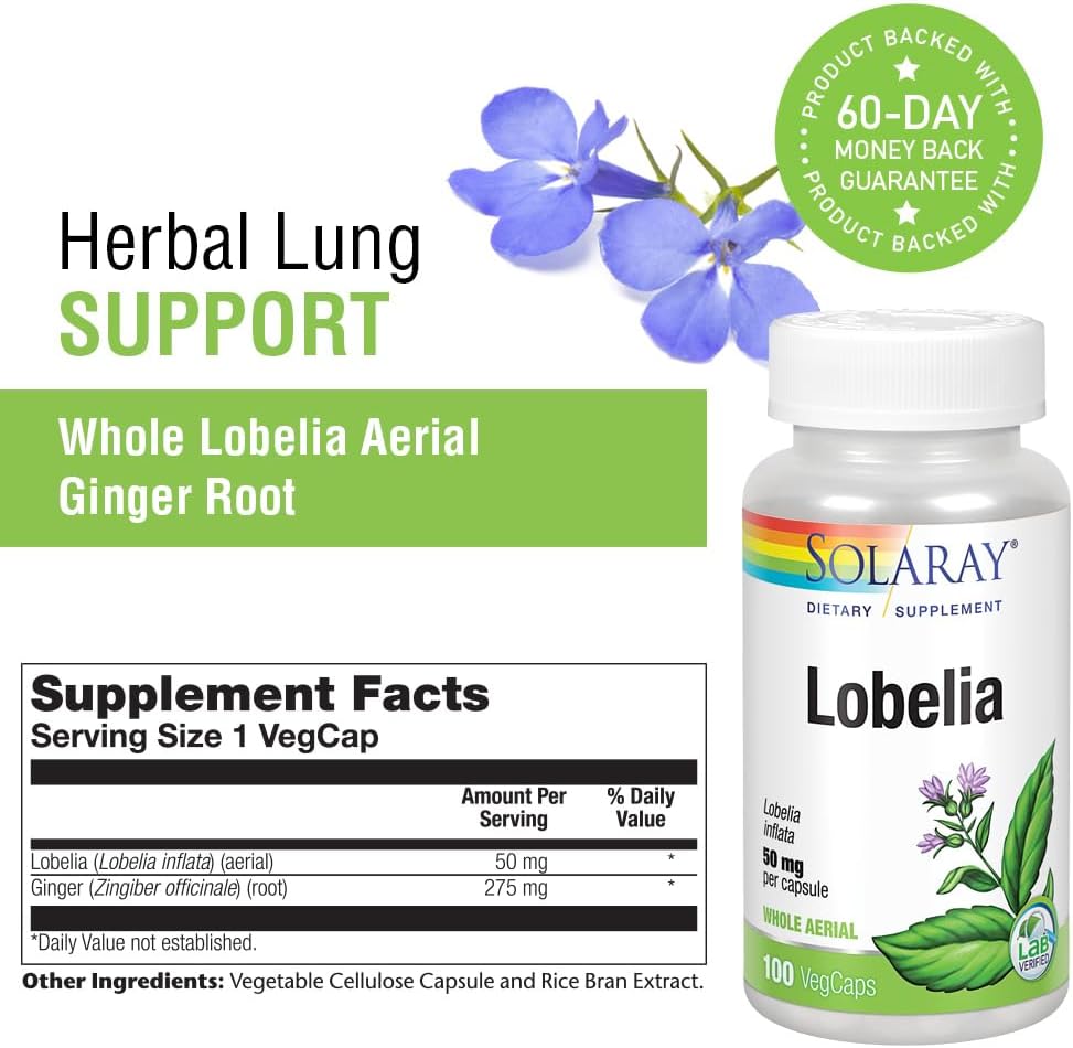 SOLARAY Lobelia Aerial 50mg – Herbal Supplement with Ginger Root, 100 VegCaps - görsel 3