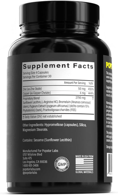 POPSTAR Labs Semen Volume Booster – Men's Reproductive Health & Fertility Support – 240 Capsules