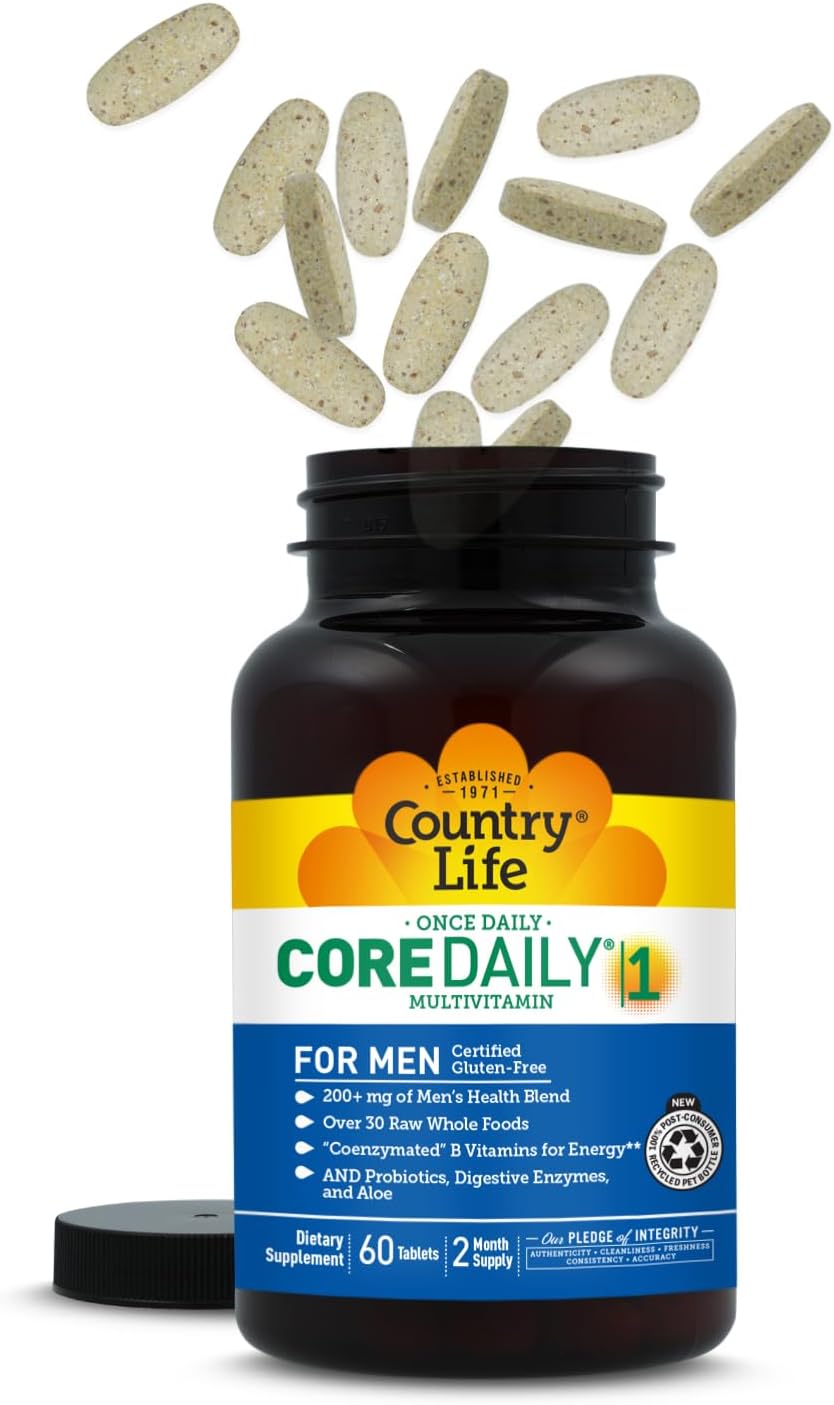 Country Life Core Daily-1 for Men - Multivitamin with Coenzymated B Vitamins, Probiotics, Saw Palmetto & Pumpkin Seed Extract - Gluten-Free & Vegetarian - 60 Tablets - görsel 2