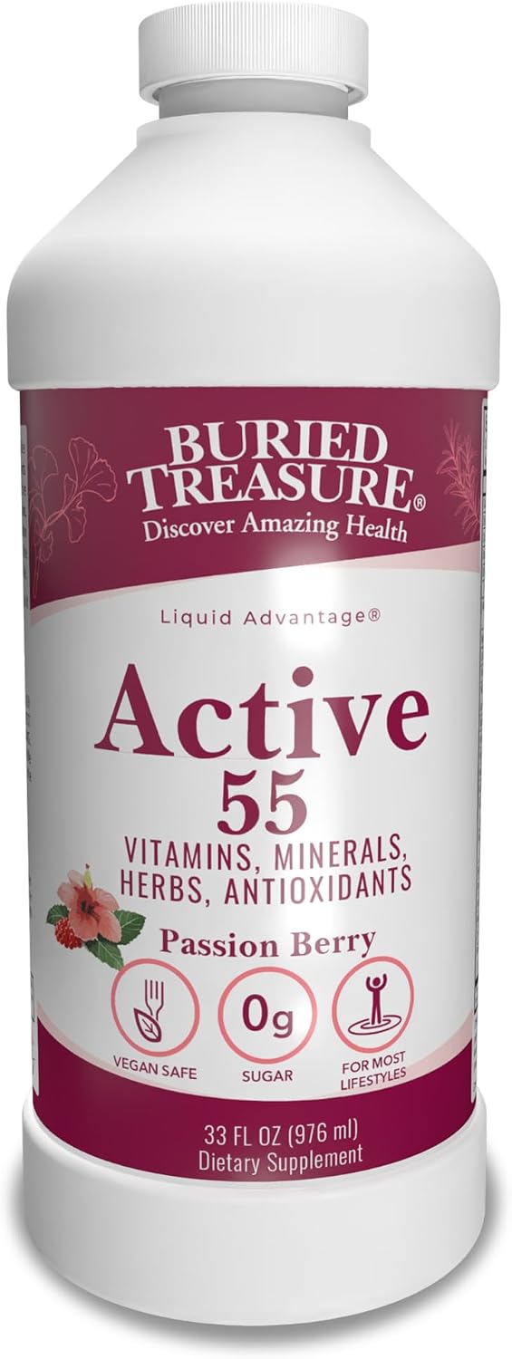 Buried Treasure Active 55 Plus Liquid Multivitamin for Seniors - Vegan, Sugar-Free, Superfood Blend - görsel 1