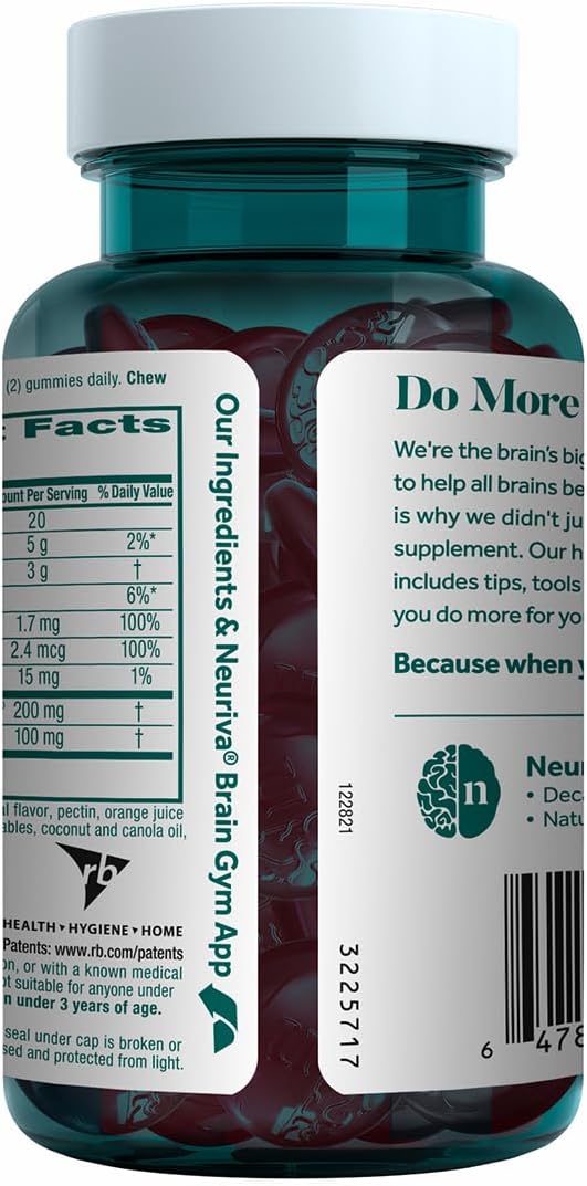 NEURIVA Plus Decaff Nootropic Brain Supplement Gummies, Strawberry, 50 Count (Pack of 3) - görsel 3