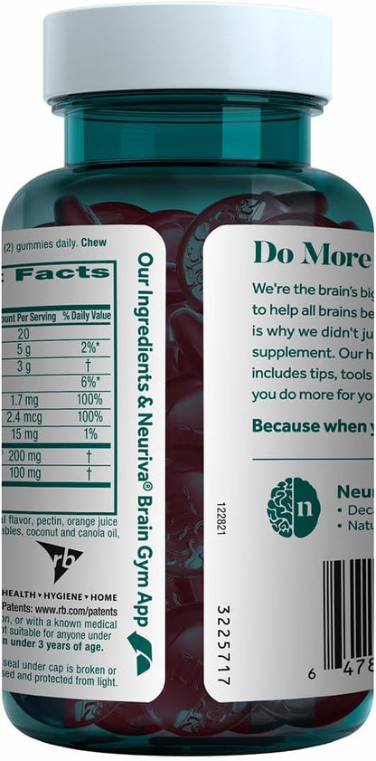NEURIVA Plus Decaff Nootropic Brain Supplement Gummies, Strawberry, 50 Count (Pack of 3)