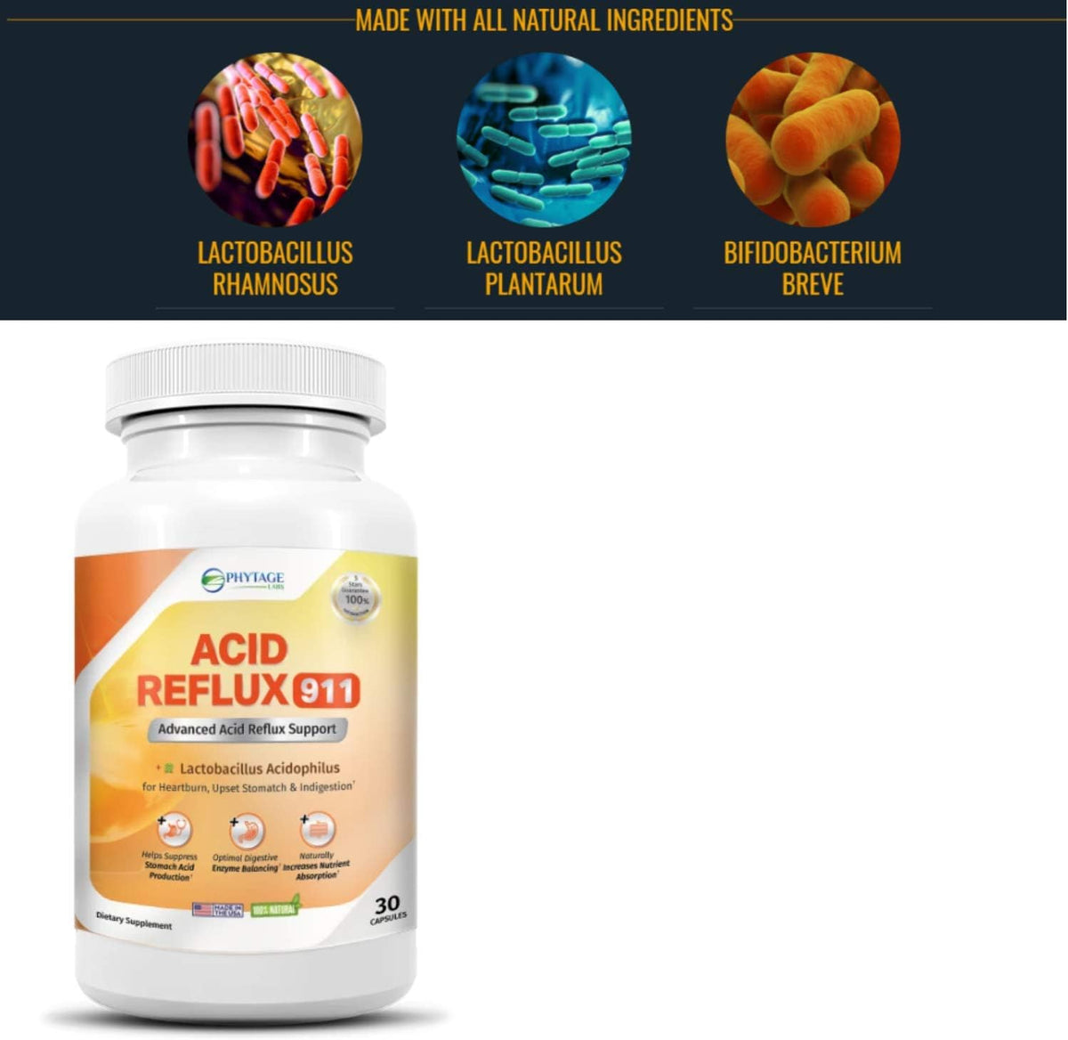 Natural Acid Reflux 911 – Heartburn & Acid Indigestion Relief Supplement, 30 Capsules - görsel 7