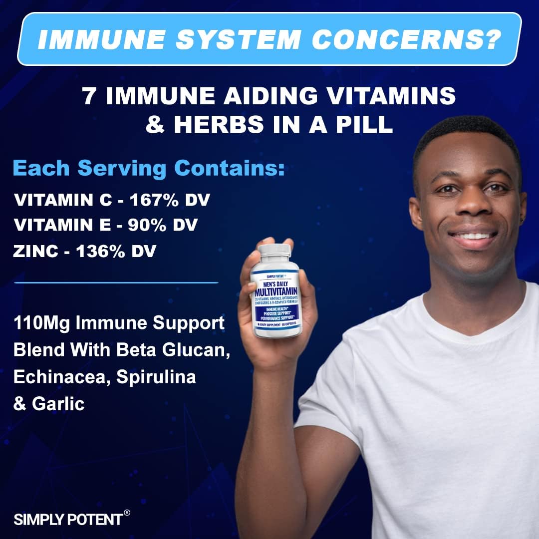 Simply Potent Daily Multivitamin for Men, 35 Vitamins with Minerals & Antioxidants, Vitamins A, C, D, E, Biotin, B12, Folate, Zinc, Magnesium & Saw Palmetto for Energy, Focus, Immune & Prostate Health, 60 Capsules - görsel 3
