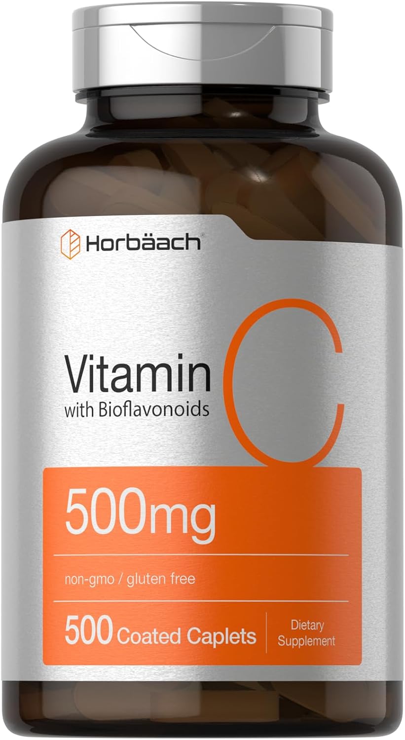 Horbäach Vitamin C 500mg | 500 Caplets | with Bioflavonoids and Rose Hips | Supplement for Women and Men | Vegetarian, Non-GMO, and Gluten-Free - görsel 1
