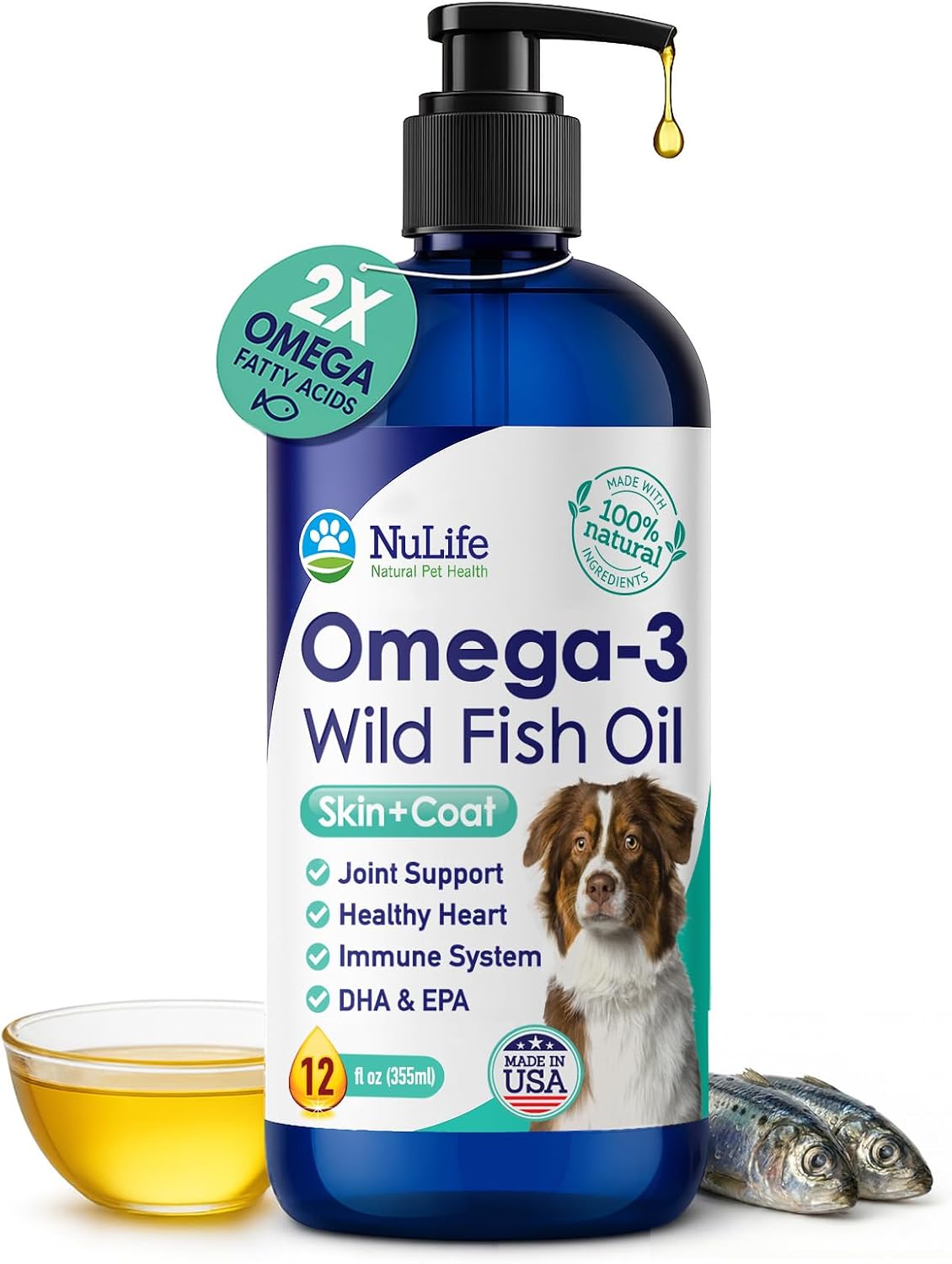 Wild Omega 3 Fish Oil for Dogs – Liquid Supplement with EPA & DHA (355 ml) - görsel 1