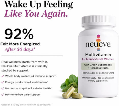 NeuEve Menopause Support Multivitamin for Women, Hormone-Free Daily Multivitamin to Support Whole Body & Intimate Health with Green Superfoods | 30-Day Supply | Vegan Capsules | 120 Capsules