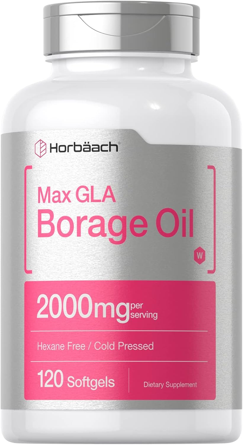 Horbäach Borage Oil Softgels 2000 mg - 120 Softgels | Cold-Pressed with 320 mg GLA - görsel 1