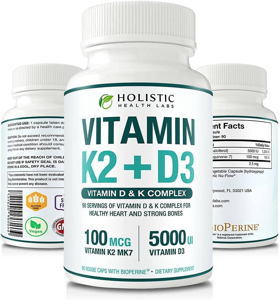 Holistic Health Labs Max Absorption Vitamin K2 + D3 (5000 IU) – 90 Veggie Capsules - görsel 1