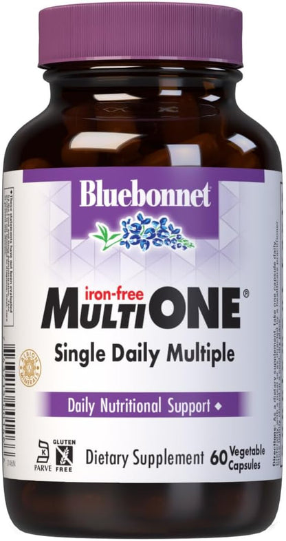 Bluebonnet Nutrition Multi One (Iron Free) - Complete Full Spectrum Multivitamin, 60 Vegetable Capsules