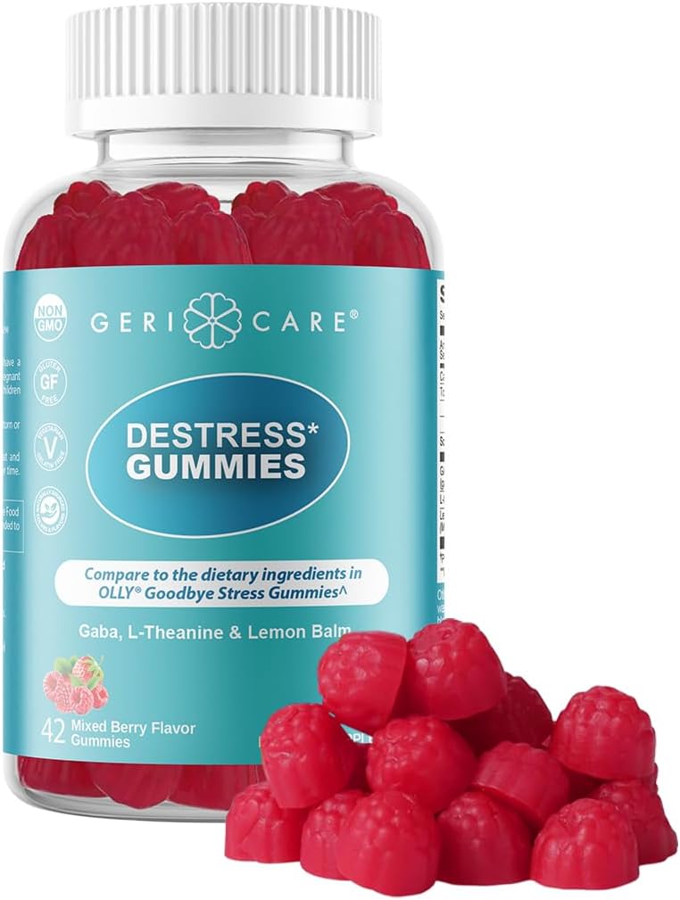 GeriCare DeStress Gummies with GABA, L-Theanine & Lemon Balm – Mixed Berry – 42 Count – Supports Relaxation & Mental Clarity – Image 1