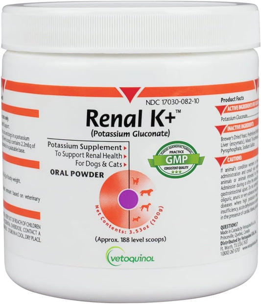 Vetoquinol Renal K - Potassium Supplement Powder for Dogs & Cats - Supports Kidney Health - 99g
