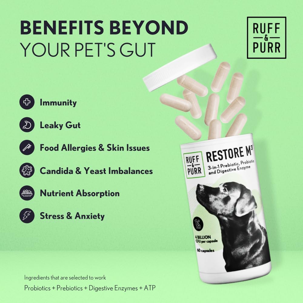 Ruff & Purr Probiotics for Dogs – 3-in-1 Probiotics, Prebiotics and Digestive Enzymes with Clinically Studied DE111 & PreforPro - görsel 5