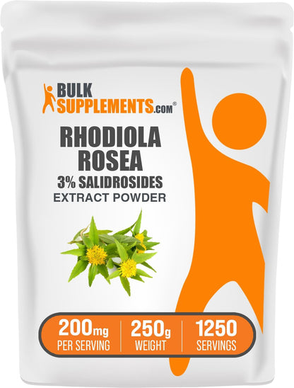 BulkSupplements.com Rhodiola Extract Powder - 3% Salidrosides, Rhodiola Rosea Extract - Herbal Supplement, Gluten-free, 200mg per Serving, 100g (Pack of 1)