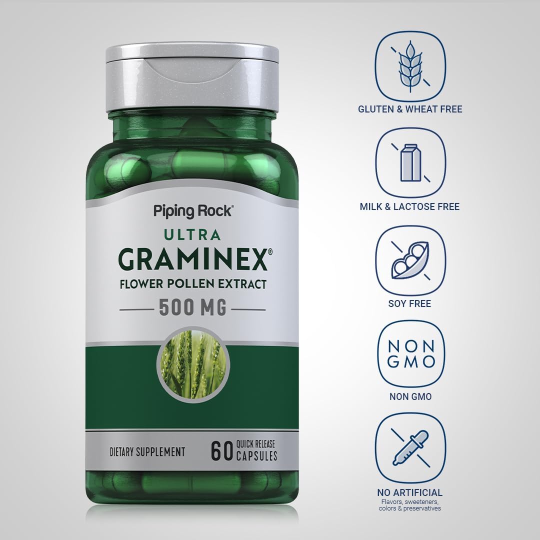 Piping Rock Graminex Flower Pollen Extract | 500 mg | 60 Capsules - görsel 3