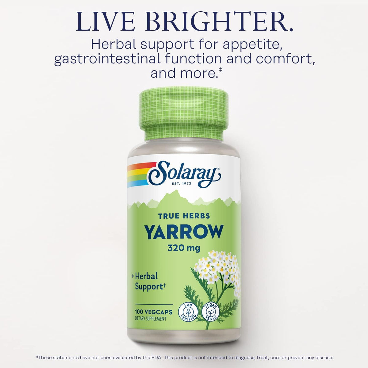 SOLARAY True Herbs Yarrow 320mg, Whole Aerial - Herbal Food Supplement for Wellbeing Support - görsel 3