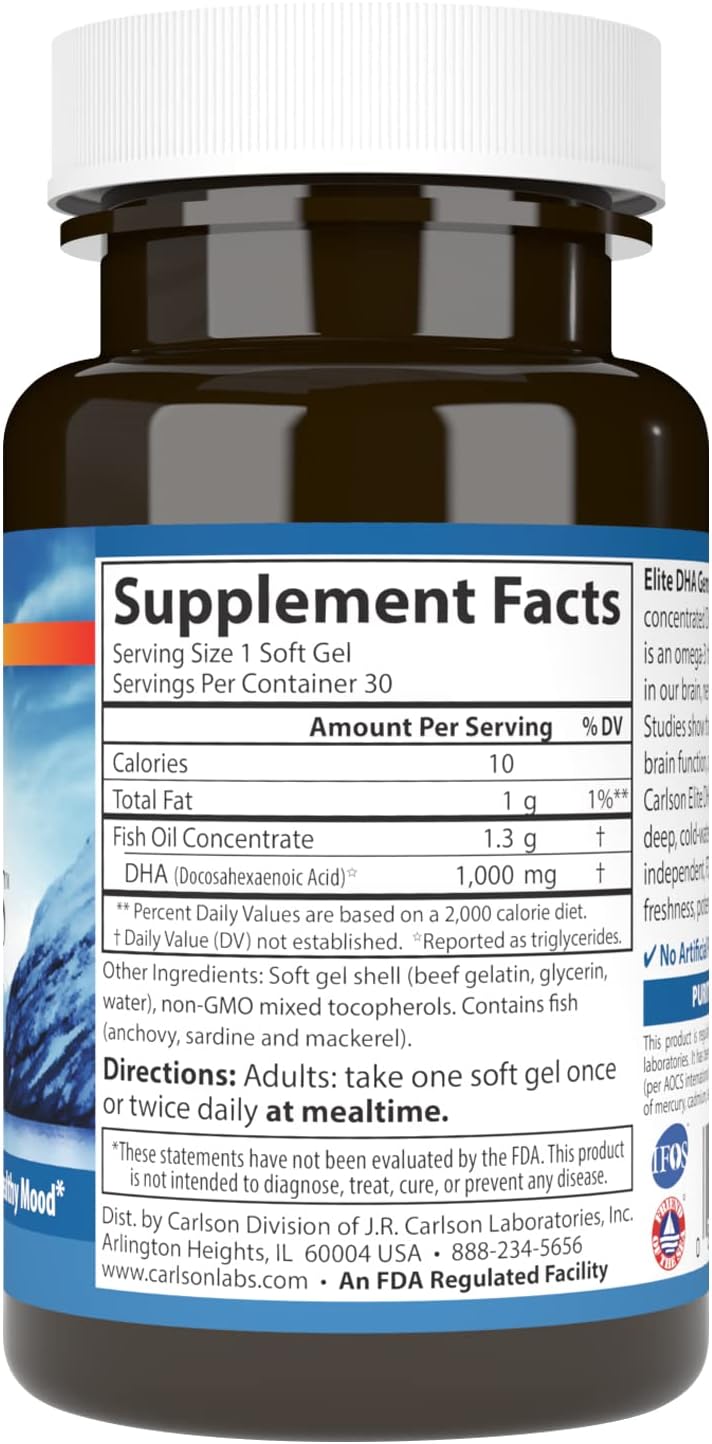 Carlson Elite DHA Gems, 1,000 mg DHA, 30 Soft Gels - görsel 2