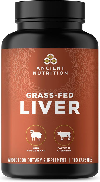 Ancient Nutrition Organ Supplements, Grass-Fed and Wild Organ Complex Capsules, Beef and Lamb Liver, 180 Capsules