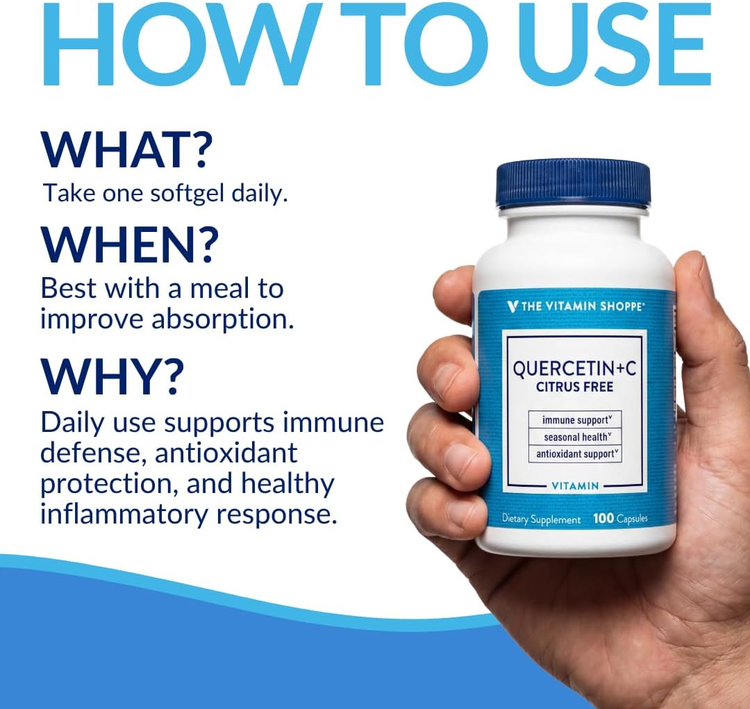 The Vitamin Shoppe Quercetin + C – Citrus Free – 1400mg Vitamin C & 500mg Quercetin – Immune Support – 100 Capsules - görsel 5