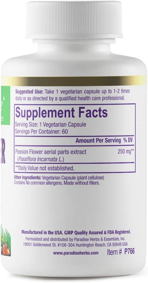Paradise Herbs Passion Flower Supplement - Super-Potent, Ultra-Pure - 60 Vegetarian Capsules - görsel 2