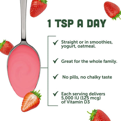 Barlean's Vitamin D3 Liquid Supplement - 5000 IU Strawberry Milkshake (Pack of 2, 166 ml Each)