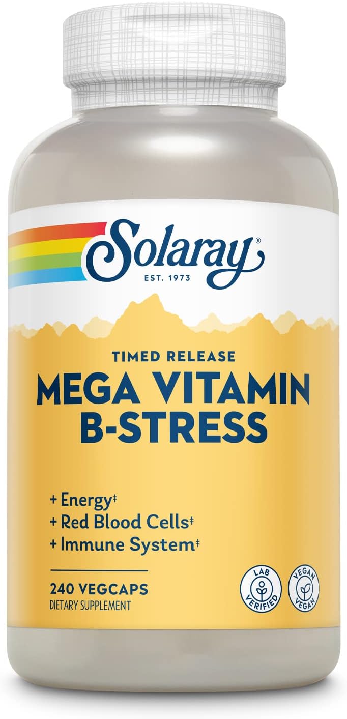 SOLARAY Mega Vitamin B-Stress - Timed Release Vitamin B Complex with Vitamin B12, B6, Folic Acid, and Vitamin C - Vegan, 240 Tablets - görsel 1