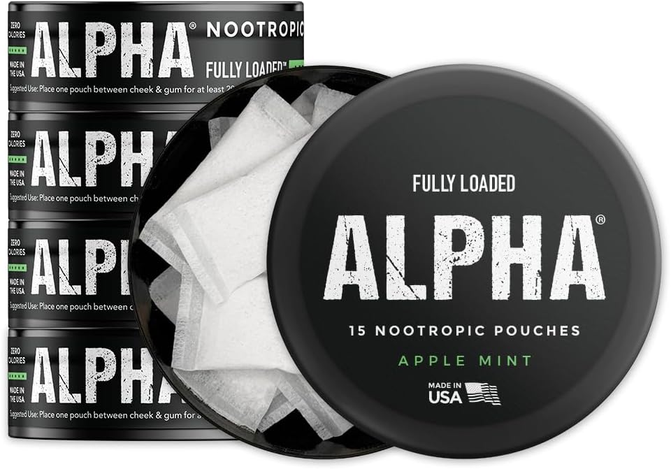 Fully Loaded Alpha Nootropic Pouches (Apple Mint) – 5 Cans – 15 Pouches per Can - görsel 1