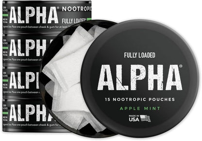 Fully Loaded Alpha Nootropic Pouches (Apple Mint) – 5 Cans – 15 Pouches per Can