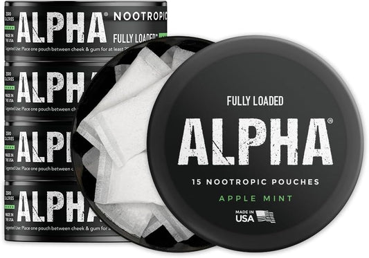 Fully Loaded Alpha Nootropic Pouches (Apple Mint) – 5 Cans – 15 Pouches per Can