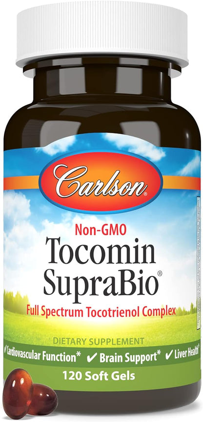 Carlson - Tocomin SupraBio, Full Spectrum Tocotrienol Complex, Non-GMO Tocotrienols, Alpha, Beta, Gamma, Delta, 120 Softgels